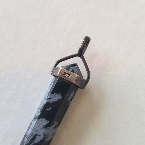 Snowflake Obsidian Double Terminated Tapered Hexagon Pendant 925 Sterling Silver - Picture 4 of 5